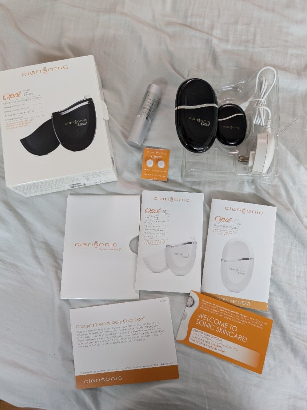 NEW Open Box Clarisonic Opal Sonic Skin Infusion Set-device,Charger,2 Tips,Serum